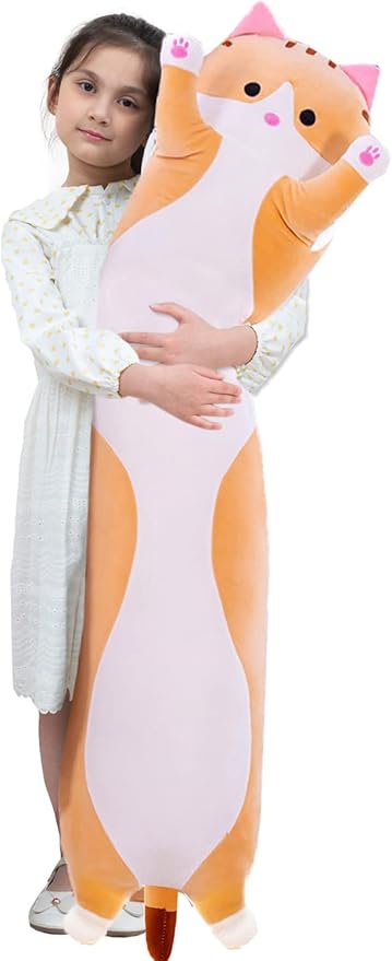 Giant Cat Pillow Plush Cartoon Kitty Sleeping Hugging Pillow, Cuddly Soft Long Kitten Body Pillow Doll Cat Cushion Toy for Kids Girlfriend (Yellow, 110cm/43.3inch)