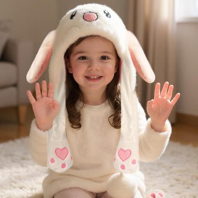 Bubblepompom Animal Hat with Ears Moving Jumping Pop Up Beating Hat Plush Holiday Cosplay Dress Up Funny Gift for Kids