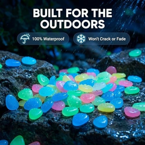 Glow in the Dark Rocks, Garden Stones Pebbles for Outdoor Stepping, Landscaping Decor, Fish Tank Aquarium Decorations (400, Green)