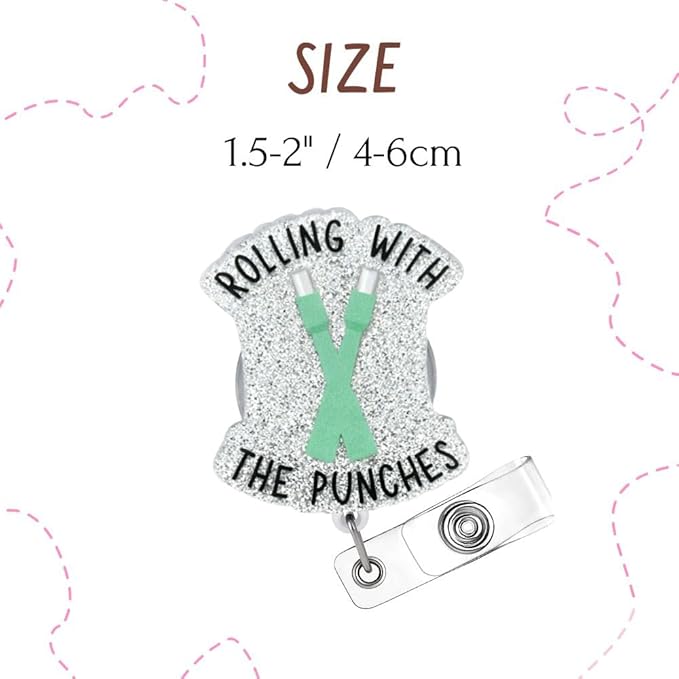 Rolling with The Punches Badge Reel Funny Humor Derm Dermatology Work ID Name Holder with Retractable Clip Appreciation Gift for Dermatologist Esthetician Dermatome Cardiology Physical Therapists