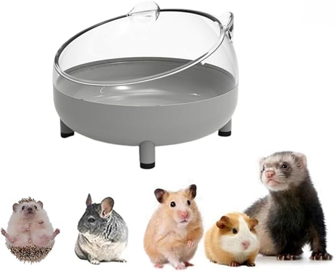 Hamster Food Bowl Elevated Tilted Pet Feeder Sand Bathtub Reduces Neck Strain for Small Pet Ferrets Dwarf Hamsters Gerbils Mice Puppies (Grey)