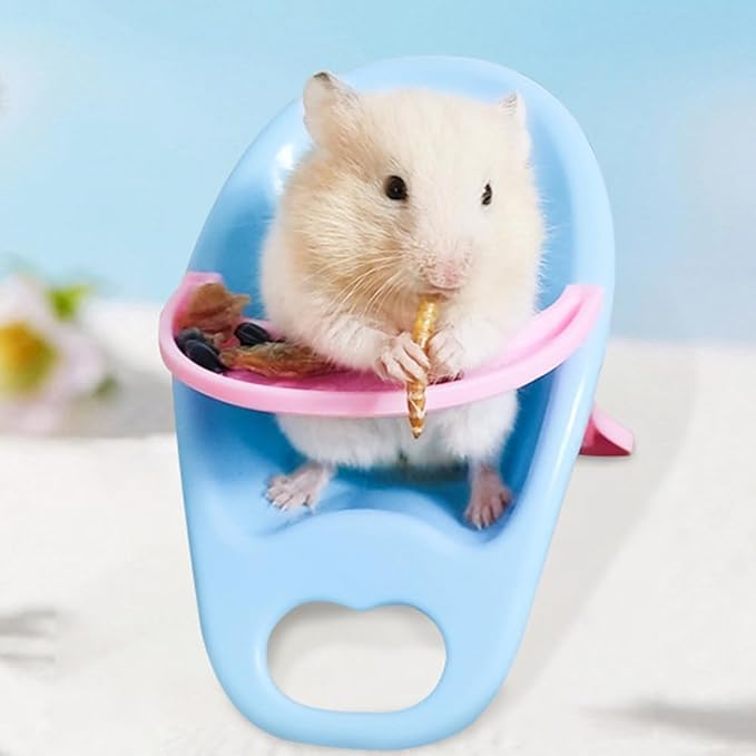2PC Hamster Chair with Tray Super Cute Hamster Dining Plastic Chair Small Animal Cage Accessories Habitat Decor House Photo Props Small Animal Toys for Hamster Mice Rat Hedgehog Rodents (Blue)
