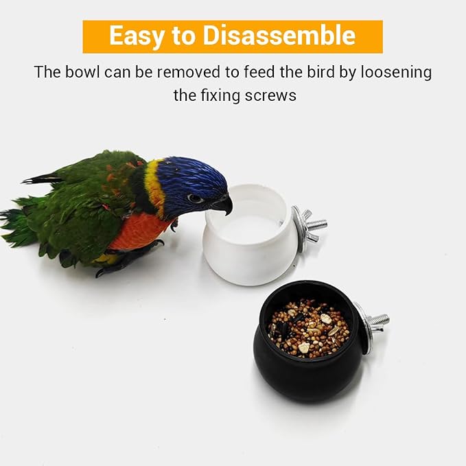 DONGKER Parrot Food Water Bowls,2 PCS Plastic Hanging Bird Cage Water Bowl with Clamp for Cockatiel Conure Budgies Parakeet Lovebird Chinchilla Ferrets
