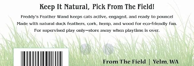from The Field | Freddy's Feather Wand Interactive Cat Toy | Natural Duck Feather & Cork Ball for Cats | Eco-Friendly, Safe, and USA-Made | Engaging Play for Indoor Cats | Encourages Exercise