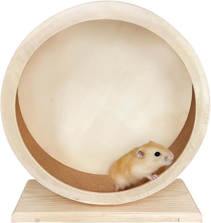 Hamster Exercise Wheels |Large Hamster Wheel Silent Running,Gerbil Wh EEL,Quiet Gerbil Whe el Wooden with Base, Spinner for Small Pets Mice Chinchilla Hedgehog Ger bil Running Enrichment Boredom