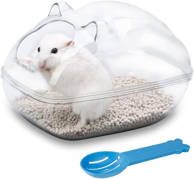 Hamster Sand Bath Container Small Animal Litter Box Bathtub Critter's Bathroom with Scoop Accessories for Mice Hedgehog Lemming Gerbils or Other Small Pets