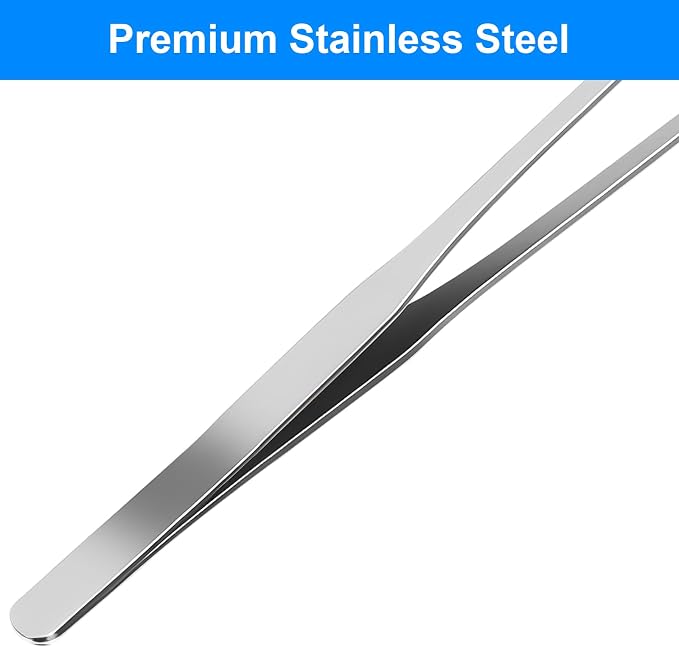 2 Pcs Reptile Feeding Tongs, 10.6IN Straight & Curved Extra Long Tweezers, Premium Stainless Steel Feeding Tools for Bearded Dragon, Lizards, Snakes, Aquarium & Terrarium