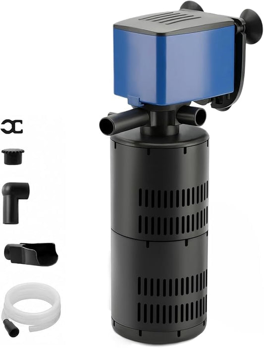Aqua Dream 320 GPH Internal Aquarium Filter - 3 in 1 Submersible Powerhead Pump with Air Oxygenation & Sponge Filtration, 20W High-Performance Water Cycling Pump for Fish Tanks - 8 Pcs