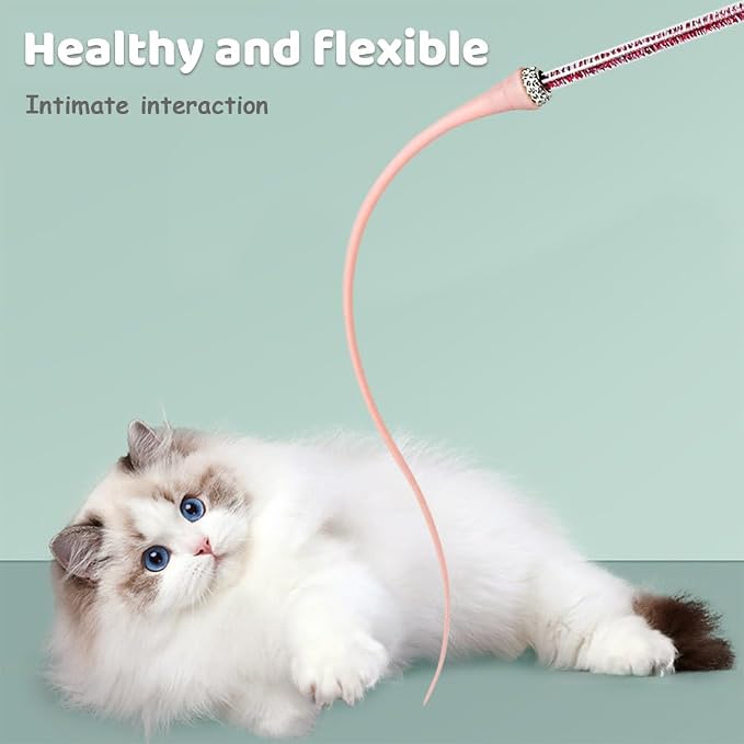 MiOYOOW 2PCS Cat Toy Wand, Silicone Mice Tail Teaser Toys Interactive Cat Toys with 2 Replaceable Tail for Indoor Cats Kittens Chase Exercise