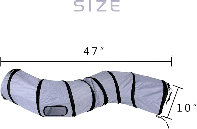 iCAGY Cat Tunnel for Indoor Cats, Rabbit Tunnel Toys, Pet Toys Play Tunnels for Cats Kittens Rabbits Puppies Crinkle Pop Up Dark Grey 47" Shape S