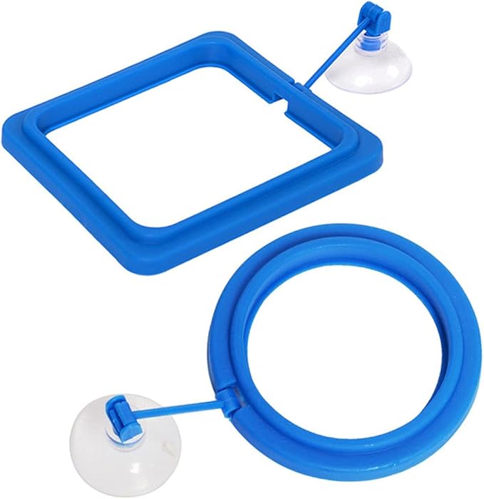 2PCS Fish Feeding Ring Round and Square Floating Food Feeder Circle with Suction Cup for Aquarium Fish Tank