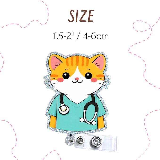 Cat Nurse Badge Reel Retractable ID Holder Cute Kitty Kitten Name Badge Clip for Men Women Teachers Nurse Nursing Vet Tech Veterinary Technician Medical Office Uniform Decorative Accessories Gifts