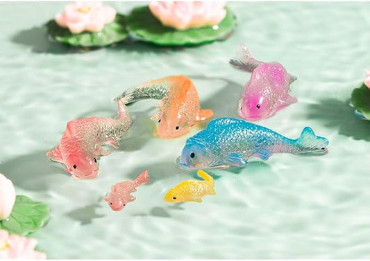 7 Pcs Colorful Koi Resin Figurines for Fish Tank - Miniature Ornaments for Terrarium Bottle, Fairy Garden Scene, Birthday Cakes, DIY Aquascape Kit, Aquarium Moss Layout Desktop Landscape Accessories