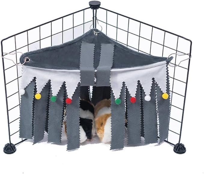 OMEM Guinea Pig Corner Hideout Fringed Triangle House with Hidden Hammock Tent for Hamster Rabbit Small Pet Habitat Décor (Purple)