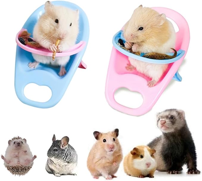 2PC Hamster Chair with Tray Super Cute Hamster Dining Plastic Chair Small Animal Cage Accessories Habitat Decor House Photo Props Small Animal Toys for Hamster Mice Rat Hedgehog Rodents (Blue+Pink)