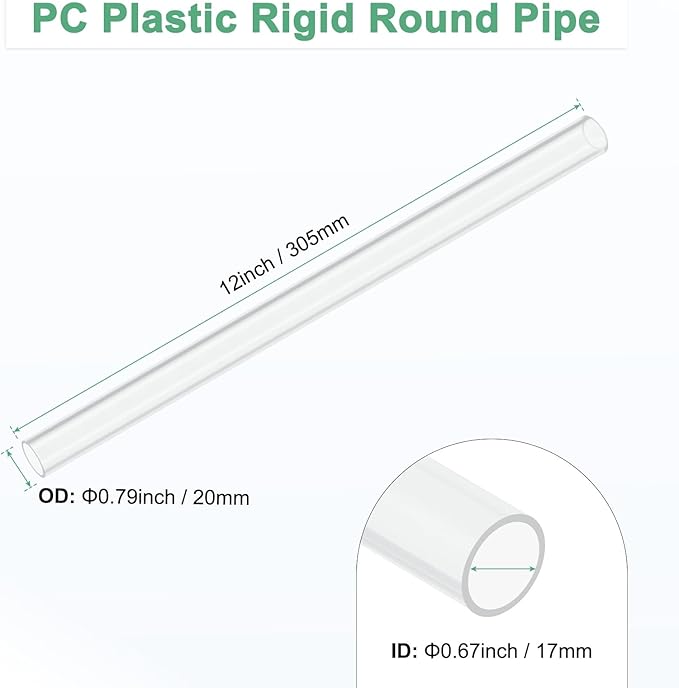 M METERXITY 1-Pack Clear Plastic Tube, 17mm[0.67"] ID x 20mm[0.79"] OD High Impact Rigid Polycarbonate Round Pipes for Water Plumbing/Lighting/Aquariums/Models, Plastic Tubing [305mm/12IN]