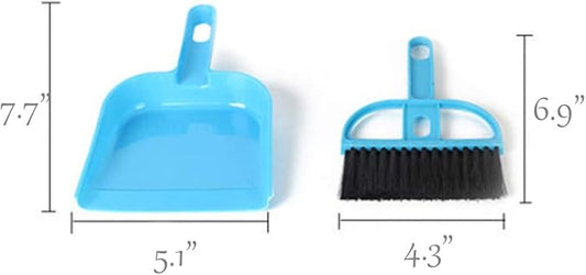 SEIS 3 Pack Hamster Mini Dustpan and Broom Set Guinea Pig Classical Besom Chinchillas Sweeper Cavy Cage Clean Hedgehogs Scooper for Small Animal (Blue)