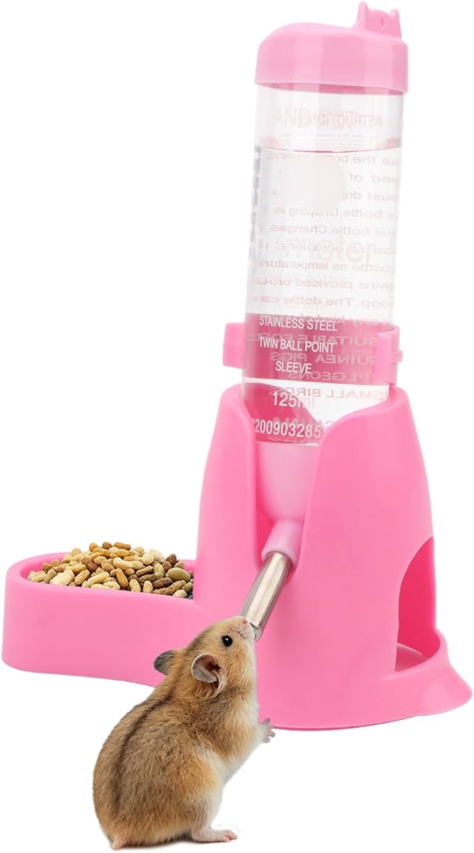 Litewoo 3 in 1 Hamster Water Bottle Small Animal Water Bottle with Food Container Base Hut Hanging Pet Automatic Feeding Drinking Dispenser for Dwarf Hamster Rats Mouse Gerbil Mice