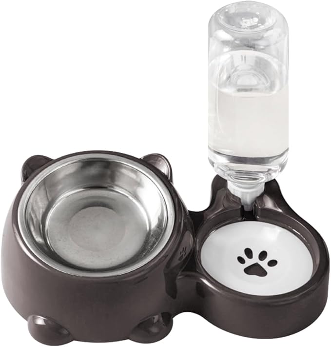 Automatic Refill Pet Water Bowl and Food Dish Set with Stainless Steel Removable Tray Anti Tip Base for Small Animals