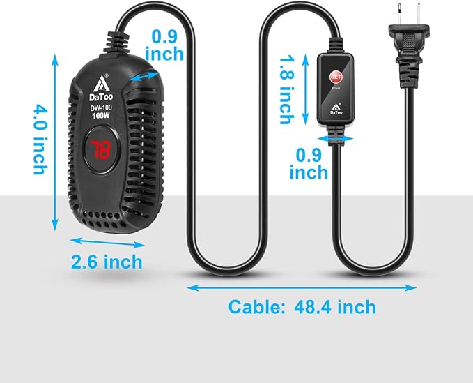 DaToo Small Aquarium Heater 100W Mini Fish Tank Heater 100 Watt Submersible with LED Temperature Display