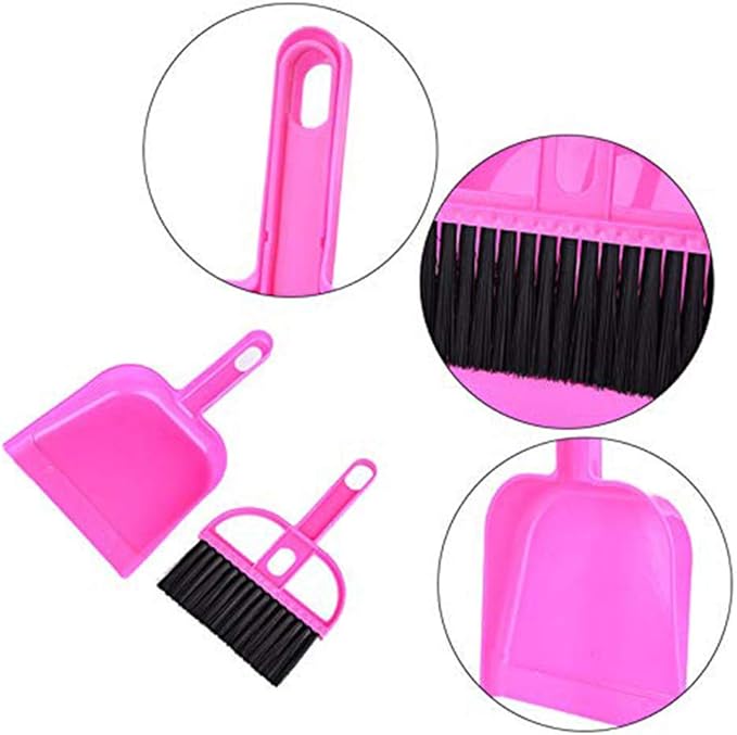 SEIS 3 Pack Hamster Mini Dustpan and Broom Set Guinea Pig Classical Besom Chinchillas Sweeper Cavy Cage Clean Hedgehogs Scooper for Small Animal (Pink)