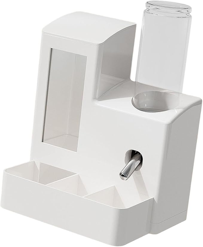 Gralara 3 in 1 Hamster Automatic Feeder Container Accessories Bowl Feeding Station Dispenser for Ferrets Patio Small Animal Terrace, White 120ml Bottle