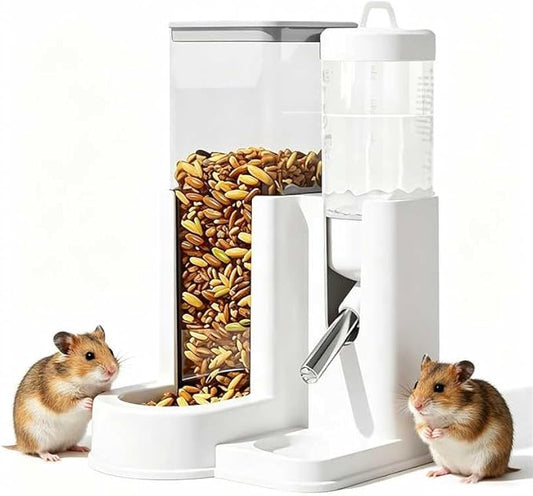 Hamster Water Bottle Standing Baby Guinea Pig Water Dispenser with No Drip 2 in 1 Small Animal Automatic Food Bowl for Cage Accessories for Hamsters Gerbils mice (Gray, 80ml)