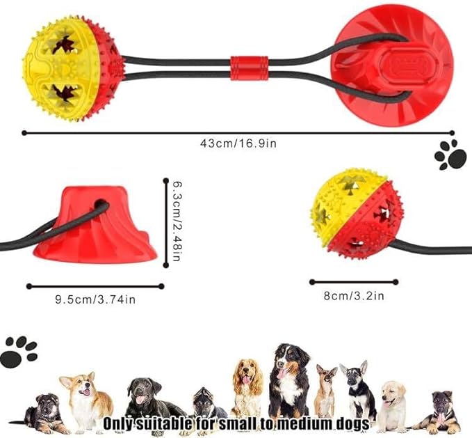 Jenilily Dog Toys Chew for Small Medium Chewers Rope Ball Suction Cup Tug of War Game Puppy Training Teething Boredom Pet Toy Not for Wooden Floor