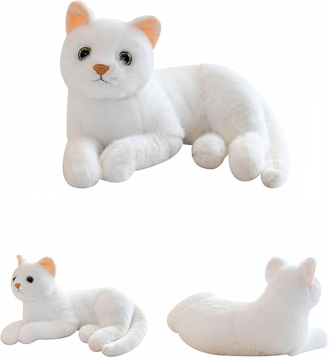 White Cat Plush Soft Plush Cat Toy, 12 inch Realistic Black Cat Stuffed Animal Gifts for Boys and Girls (White)