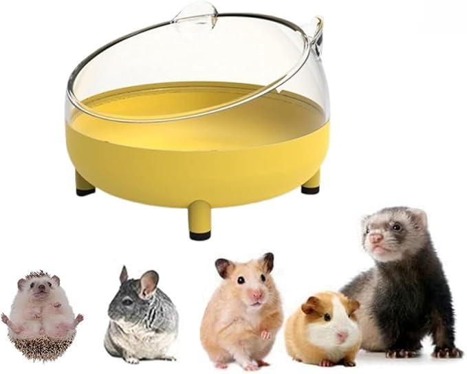 Hamster Food Bowl Elevated Tilted Pet Feeder Sand Bathtub Reduces Neck Strain for Small Pet Ferrets Dwarf Hamsters Gerbils Mice Puppies (Yellow)