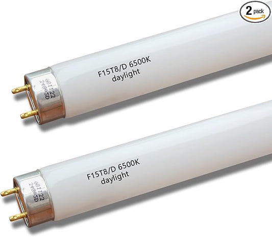 Flyercatch 18inch F15T8-D Daylight 15W Fluorescent Bulb,18'' F15T8/DL 6500K Bright White Lighting, T8 Linear Preheat Lamps, Full Spectrum for Aquarium Fish Tank, Plant Lighting