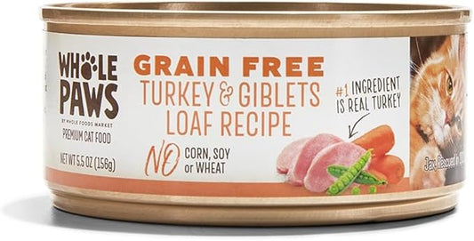 Whole Paws, Grain-Free Wet Cat Food, Turkey & Giblets Loaf Recipe, 5.5 Ounce