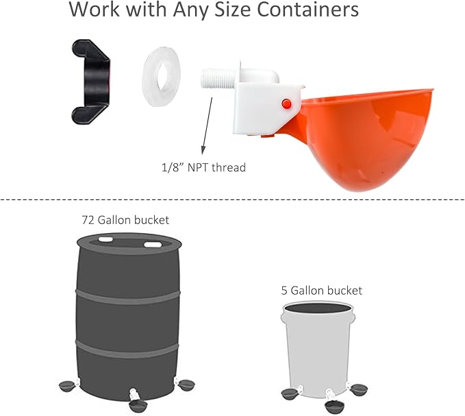 Essilnn DIY Chicken Feeder and Waterer Automatic Chicken Feeder No Waste Poultry Feeder Kit for Buckets Barrels Bins Troughs, 6 Ports and 6 Water Cups