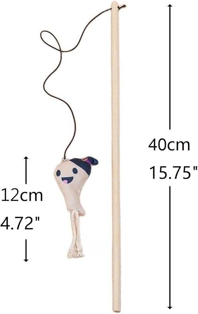 Halloween Cat Wand Teaser Toys with Bell, Kitten Interactive Plush Kitty Plaything Gift Set of 3