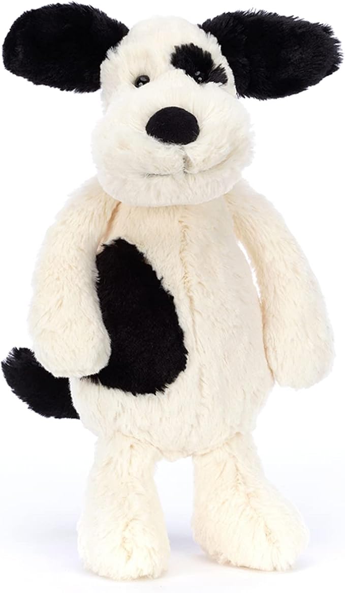 Jellycat Bashful Black and Cream Puppy Stuffed Animal, Medium, 12 inches