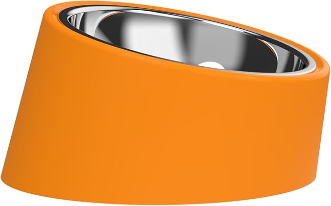 Slanted Dog Bowl Slow Feeder, 15° Tilted Elevated Raised Food Water Dish, Anti-Choke Anti-Gulping for Cats Dogs, Non-Spill Weighted Base, for Medium