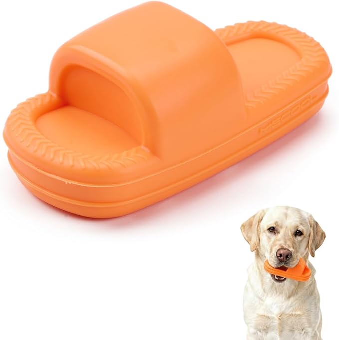 MECOOL Squeaky Slipper Dog Toy - Chew Toys for Aggressive Chewers, Durable Rubber Chew Toy for Dental Cleaning & Boredom Relief, for Small Medium Dogs, Orange