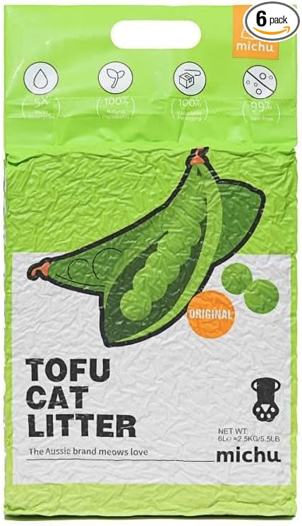 Michu Tofu Cat Litter Natural Clumping Tofu Cat Litter, Fast Clumping and Easily Scoop-able 5.5lb/88oz 5 Scents - Original, 6 Pack