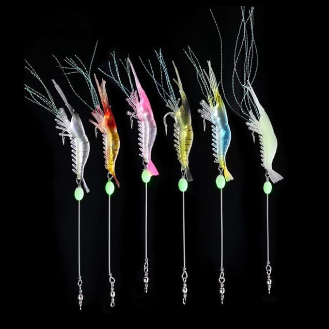 6pcs Saltwater Shrimp Fishing Lures, Fishing Shrimp Lures Luminous Silicone Soft Bait for Freshwater Saltwater