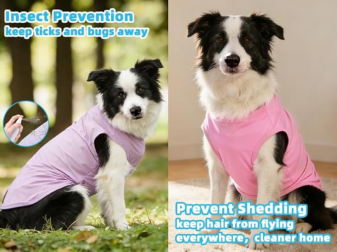 KOOLTAIL Cooling Sunblock Dog Clothes for Large Dogs, 2 Pack UPF50+ UV & Insect Protection Quick Dry Dog T Shirts for Outdoor, Anti-Hair Loss Breathable Sleeveless Pet Vest Tank Tops, Pink&Purple, XXL
