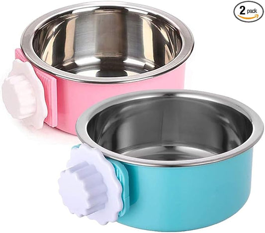 Stainless Steel Removable Pet Food Bowl, Anti-overturn Water Feeder Container, Suitable for Small Dog/Cat/Rabbit, 2 Set of Crate Bowls, Easy to Install and Clean