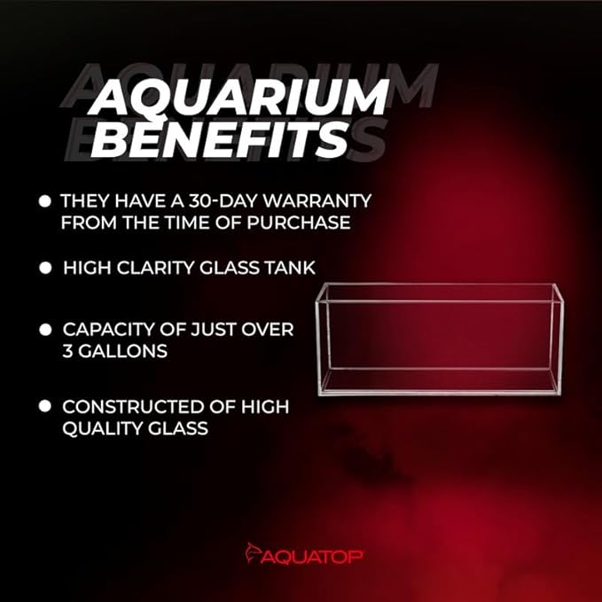 Aquatop High Clarity Glass Aquarium - Ideal for Salt & Freshwater Tanks Bookshelf Aquarium - 3 gal Fish Tank - HCA-3G