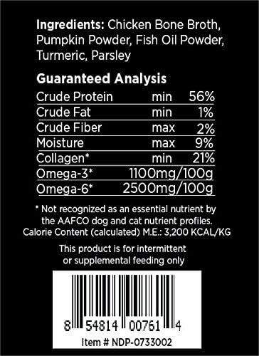 Nature's Diet Pet Bone Broth Protein Powder with Pumpkin, Fish Oil and Turmeric (Chicken, 16 oz = 159 Servings)