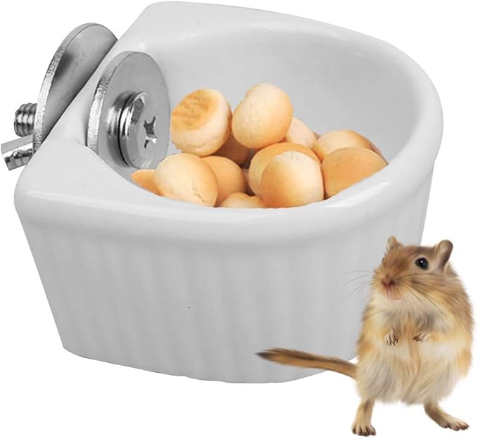 Small Animals Bowl, Detachable Cage Feeder Pet Ceramic Water & Food Feeder, Small Animal Supplies for Rabbit Parrot Squirrels Chinchilla Hamster Ferret (White, S)