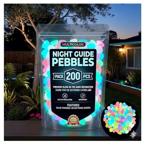 Glow in the Dark Rocks, Garden Stones Pebbles for Outdoor Stepping, Landscaping Decor, Fish Tank Aquarium Decorations (200, Multicolor)