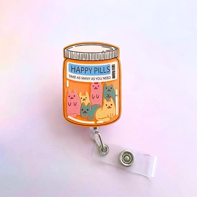 Cat Kitten Badge Reel Cats Retractable ID Holder Clip for Vet Tech Pharmacy Veterinary Technician Funny Medical Mental Health Nurse Healthcare Pharmacist Worker Appreciation Gift Accessories
