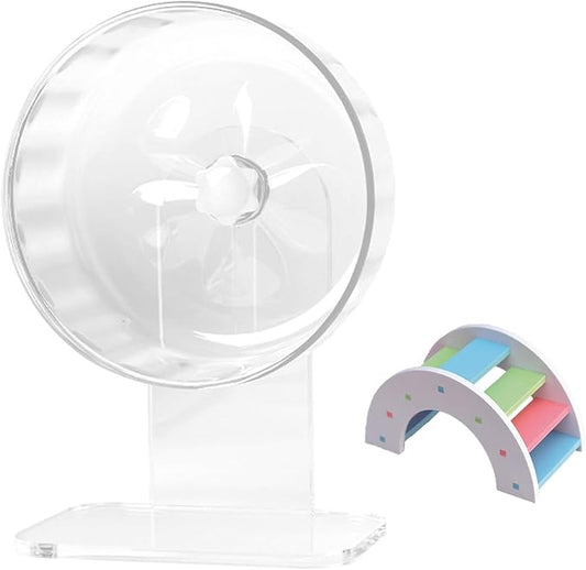 Hamster Wheel, Silent Running Exercise Wheel with Adjustable Stand for Hamster Guinea Pig Gerbil Hedgehog Small Animal Cage Accessories (Clear, 7.1inch/18cm)