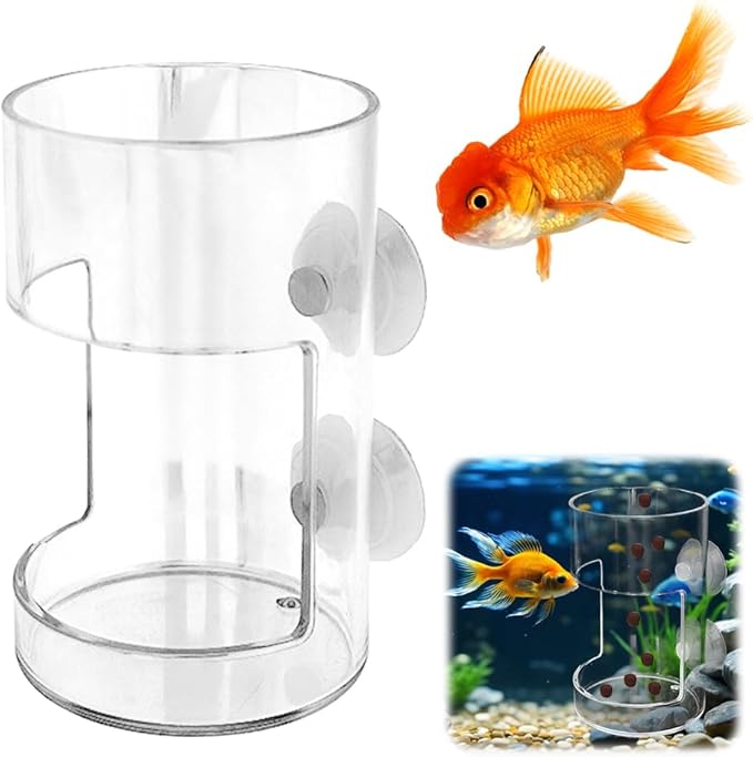 No Mess Aquarium Feeder, 2026 New Acrylic Clear Fish Tank Feeder with Suction Cup, Preventing Food Scattering (Round)