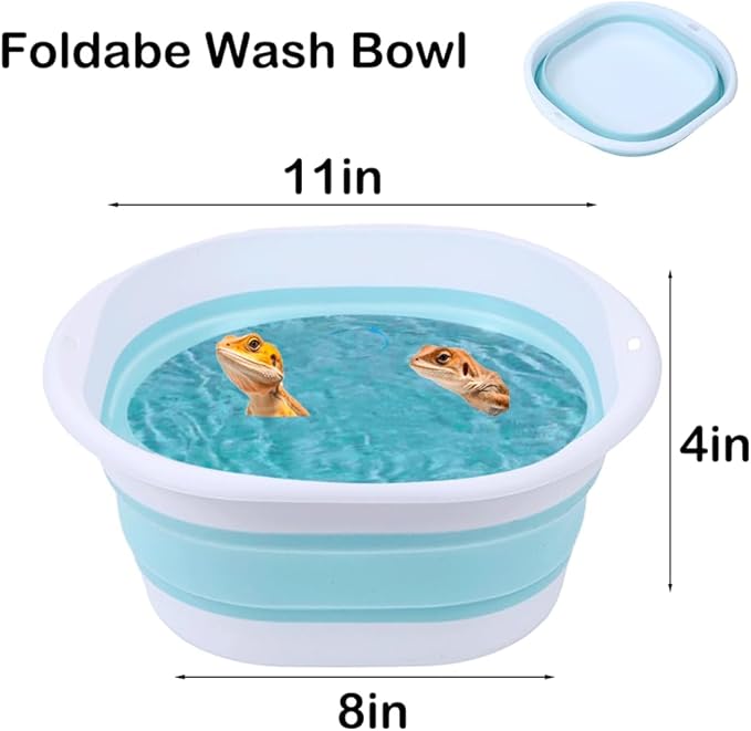 7 pcs Reptile Bathtub Set with Bath Brushes and Towel Foldable Lizard Bath Tub for Bearded Dragon Accessories Gecko Breaded Dragon Pool Water Washer Hedgehog Hamster Small Animals Bonus Swim Pool