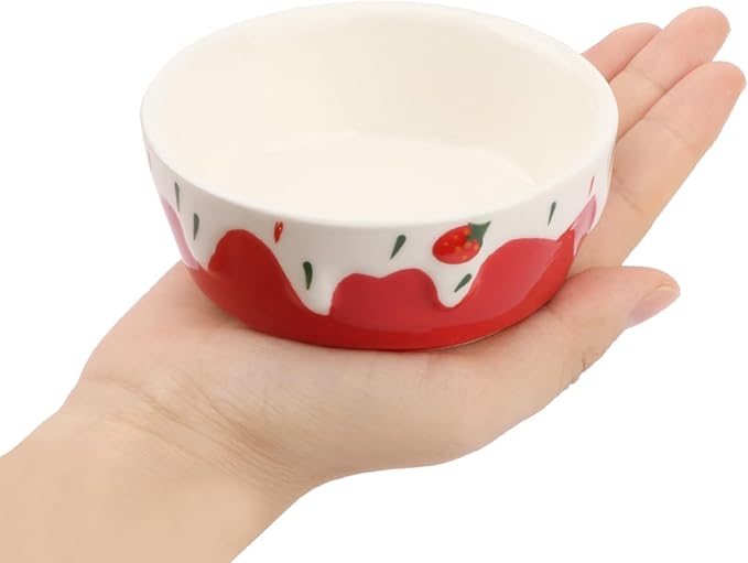Wontee Hamster Food Bowl 2 Pack Ceramic Food Water Bowl Anti-Tipping for Dwarf Hamsters Gerbil Mice Hedgehog Guinea Pig (Red+Pink)